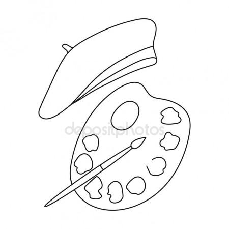 450x450 Painting Palette And Beret Icon In Outline Style Isolated On White