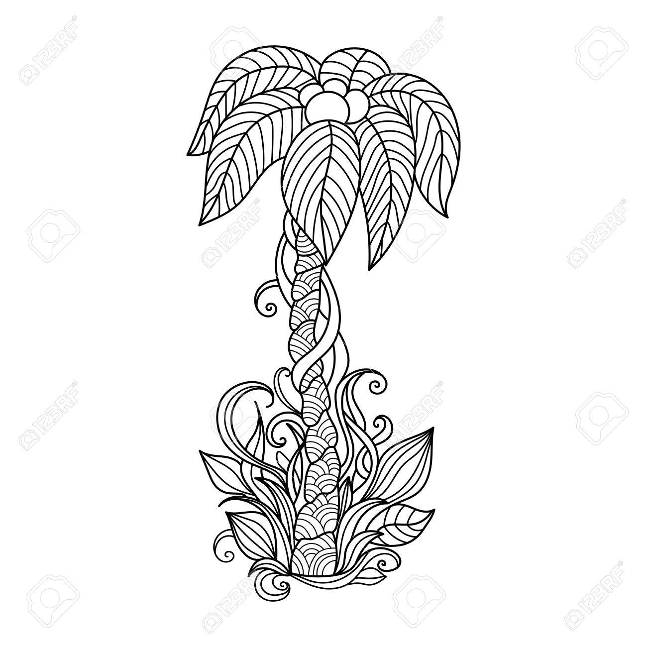 1300x1300 Palm Tree. Hand Drawn Illustration.pattern For Coloring Book
