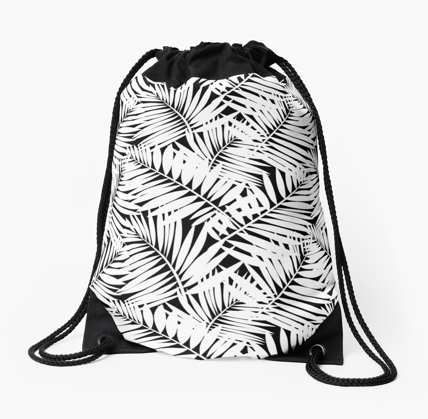 1435x1404 Tropical Print In Black And White With Palm Leaves Drawstring