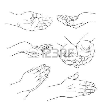 450x450 Hands Palm Set Linear Drawing On White Background Royalty Free