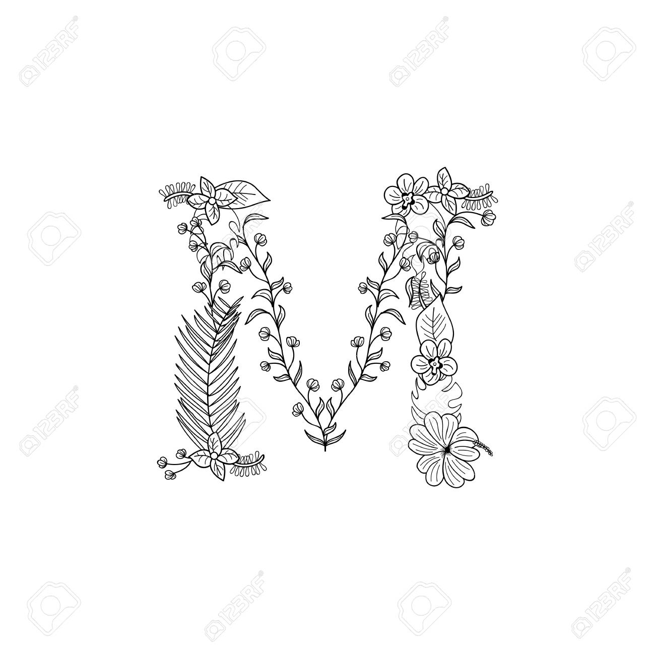 1300x1300 Tropical Floral Summer Pattern Hand Drawn Ornamental Font