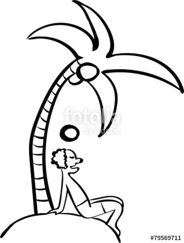 378x500 Sketch Of A Man Resting Under A Coconut Palm Tree Stock Image