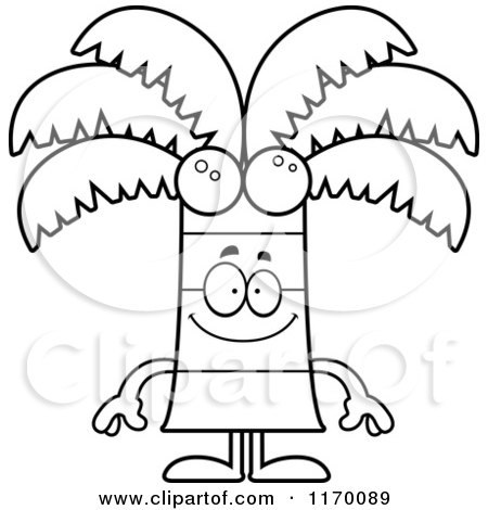450x470 Cartoon Of An Outlined Happy Coconut Palm Tree Mascot