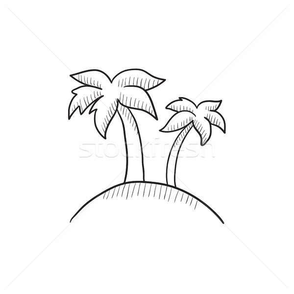 600x600 Two Palm Trees On Island Sketch Icon. Vector Illustration Andrei