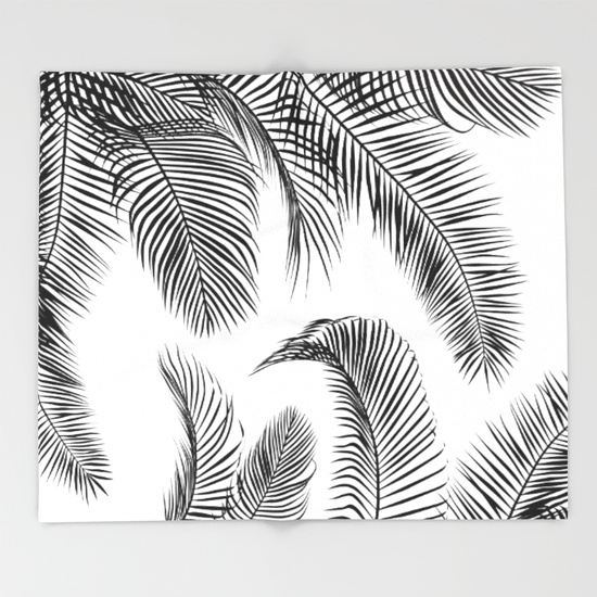 550x550 Black Palm Tree Leaves Pattern Throw Blanket By Martaolgaklara