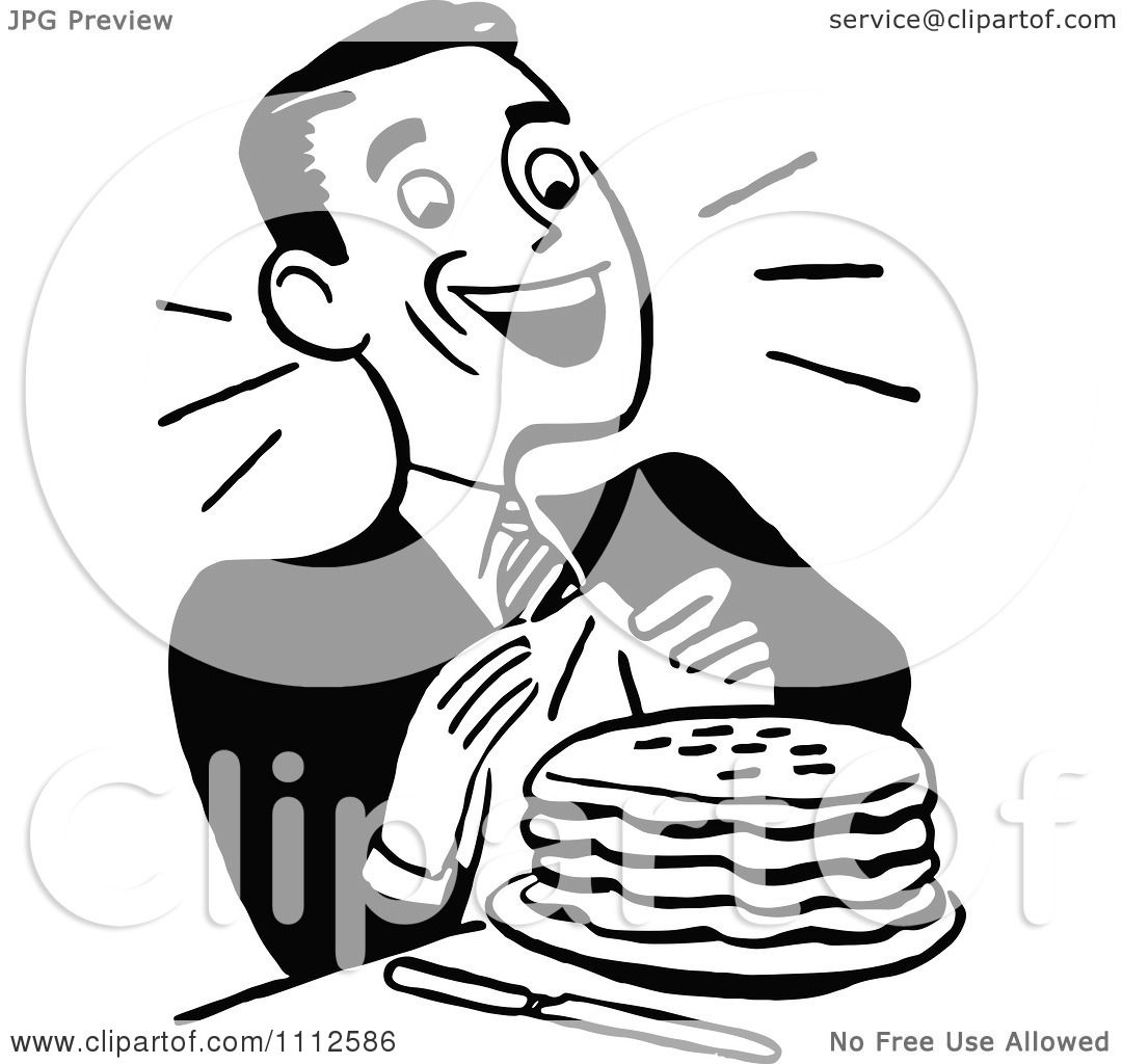 1080x1024 Clipart Retro Black And White Happy Man With Pancakes