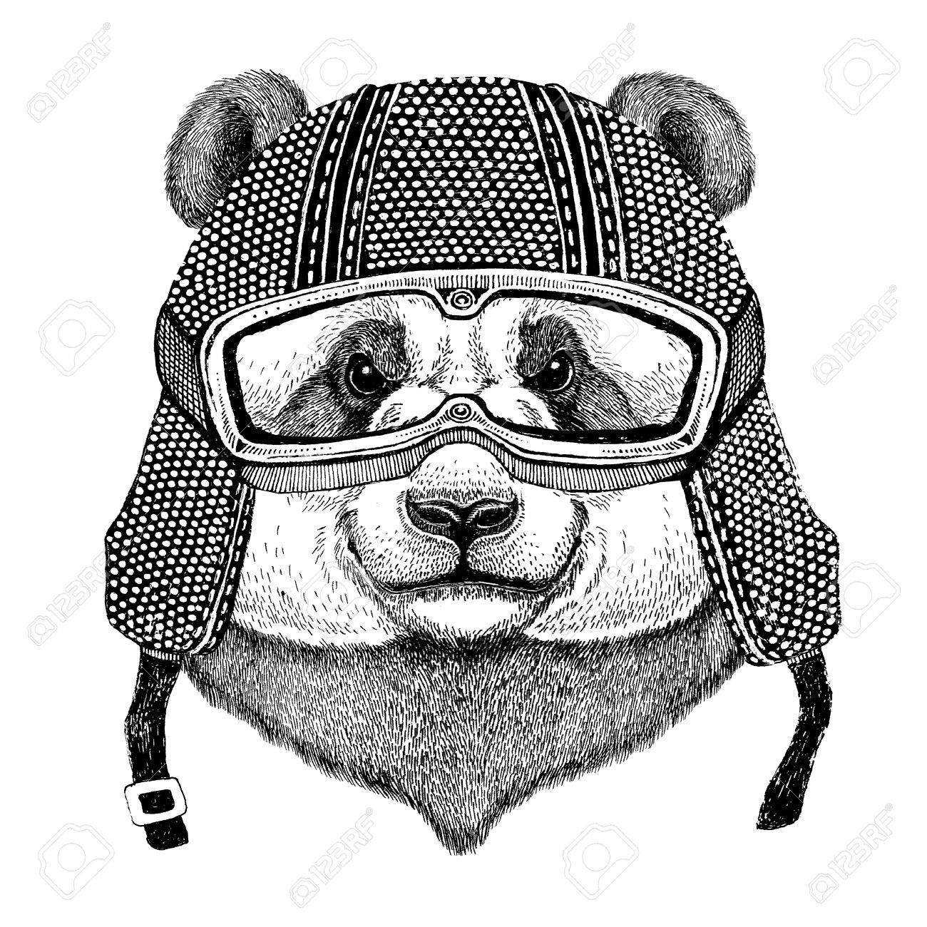 1300x1300 Panda Bear, Bamboo Bear Wearing Vintage Motorcycle Helmet Tattoo