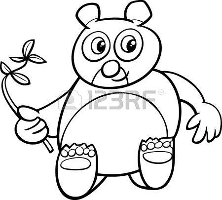450x405 Black And White Cartoon Illustration Of Funny Giant Panda Bear