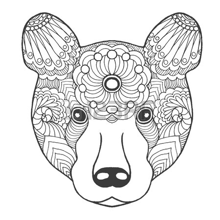 450x450 Cute Panda Bear On Tree Branches. Black White Hand Drawn Doodle