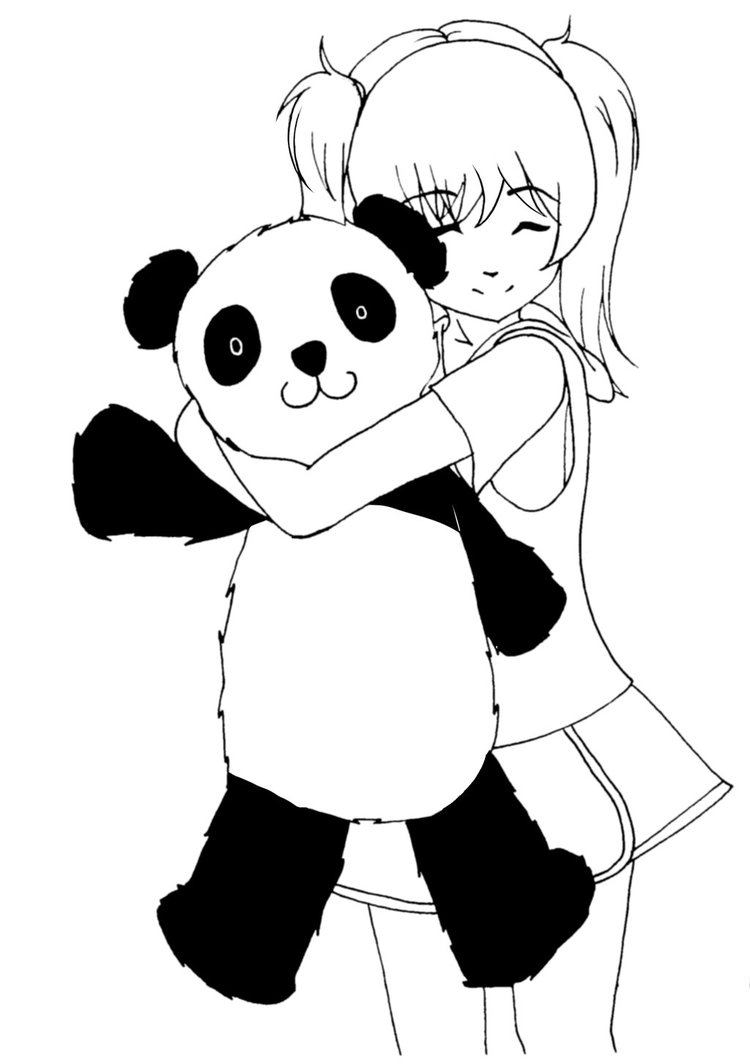 750x1064 Girl Holding Panda Doodle By Dezeya