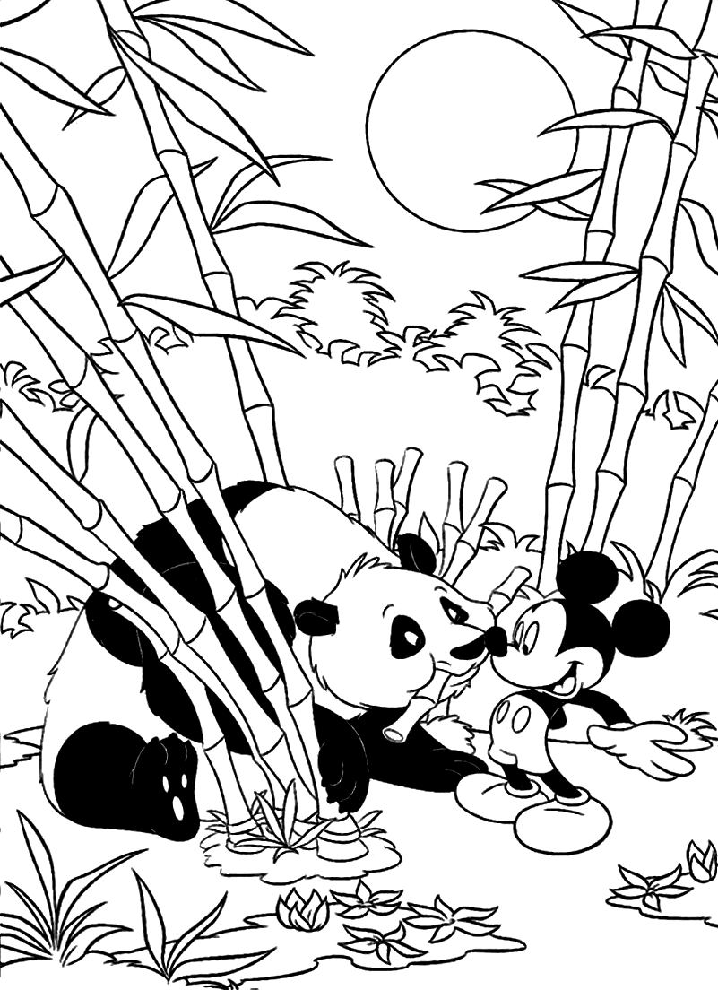801x1104 Download And Print Mickey Mouse Feeds A Panda Some Bamboo Disney