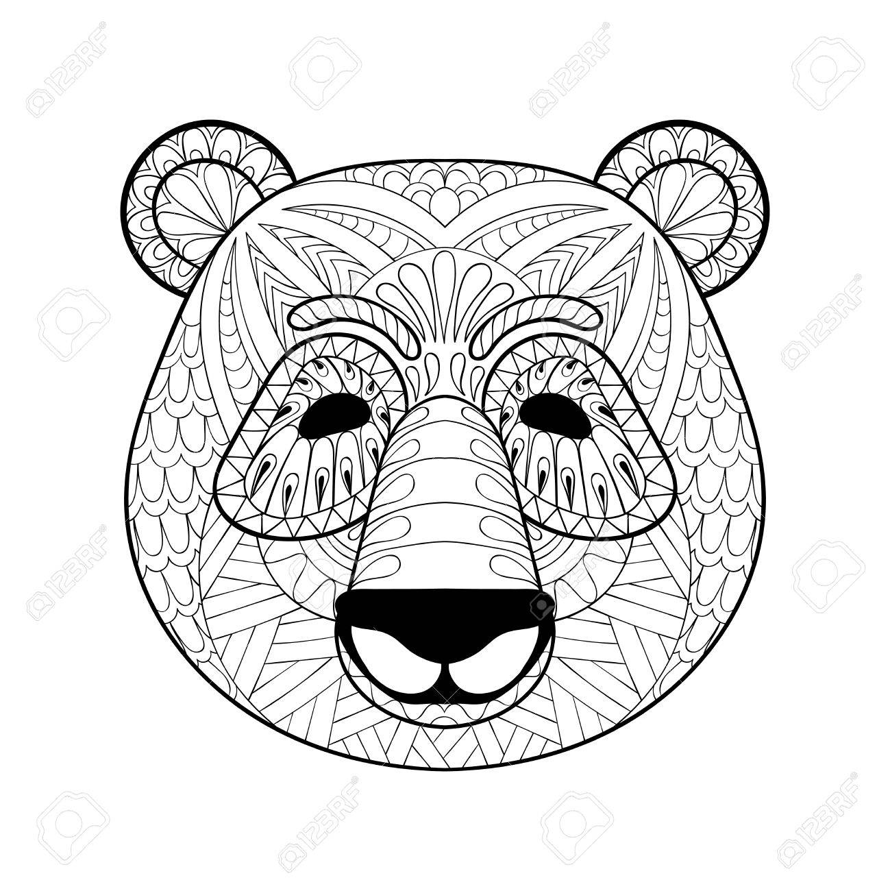 1299x1300 Head Of Panda In Style. Freehand Sketch For Adult Antistress