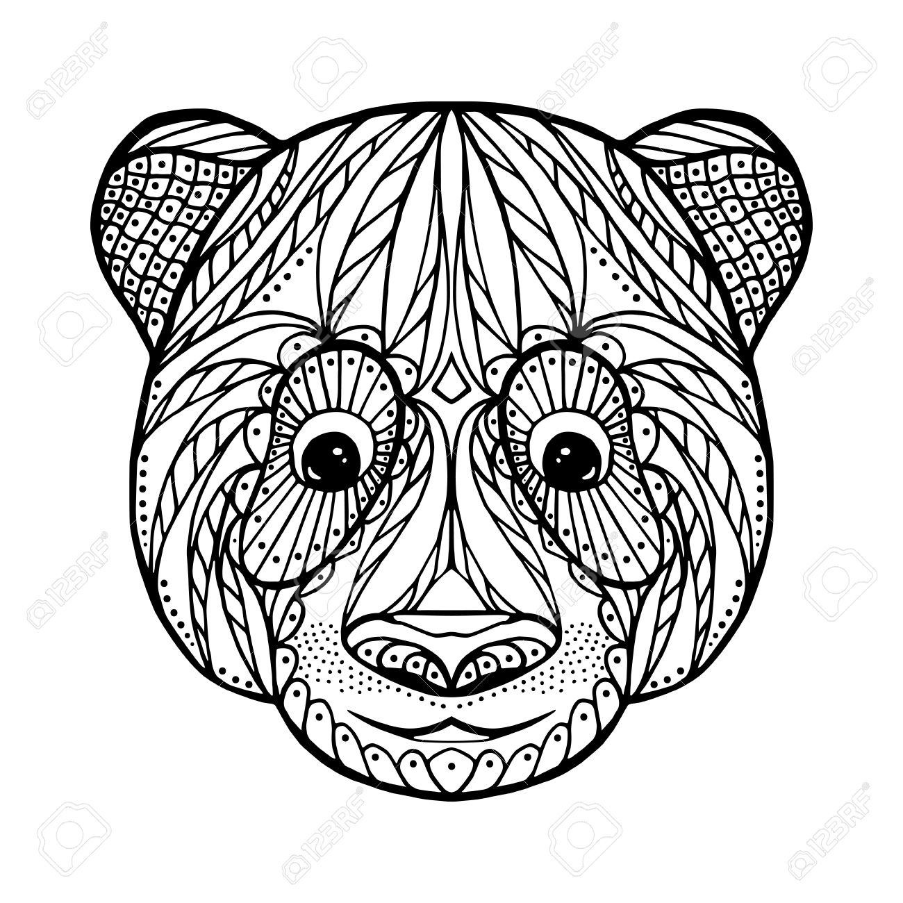 1300x1300 Zen Tangle Head Of Panda, For Adult Anti Stress Coloring Page