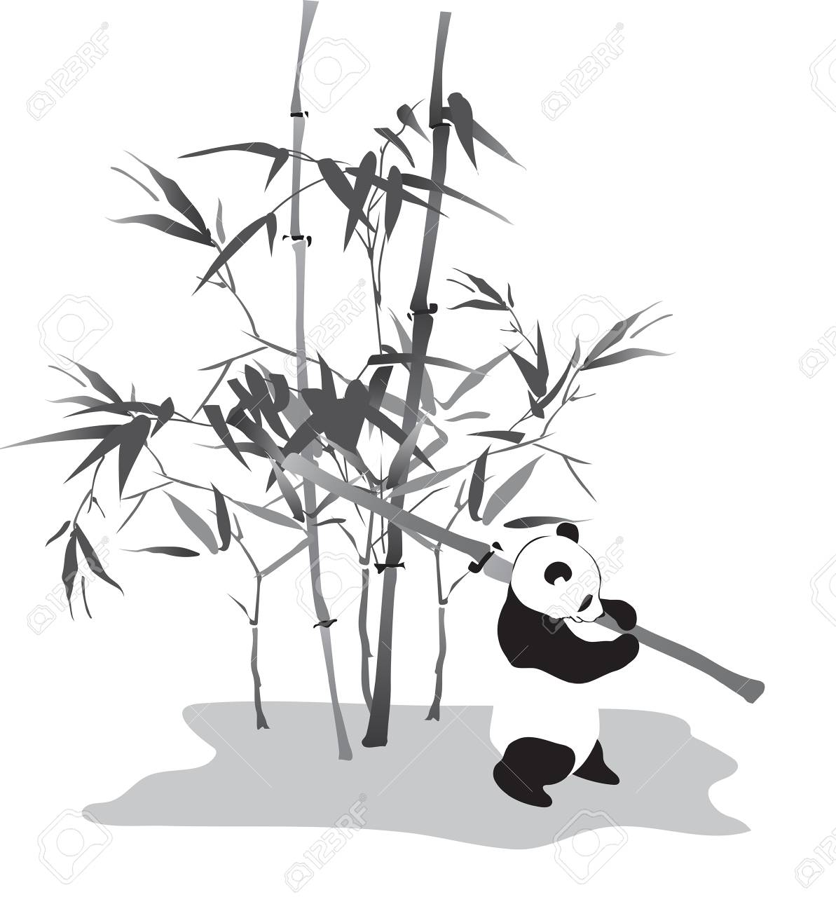 1193x1300 Panda With A Bamboo Branch On A White Background Royalty Free