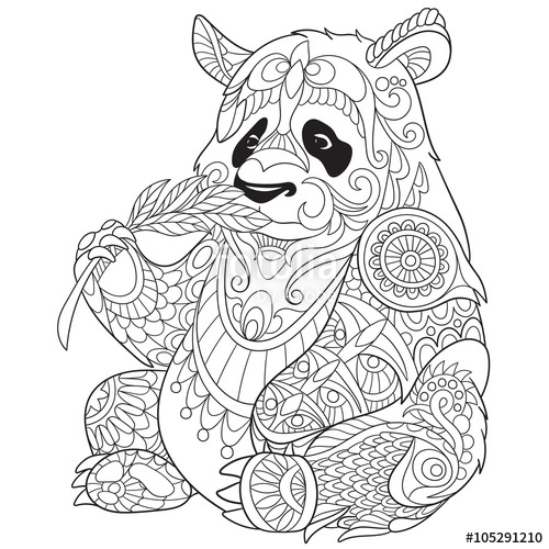 500x500 Zentangle Stylized Cartoon Panda, Isolated On White Background
