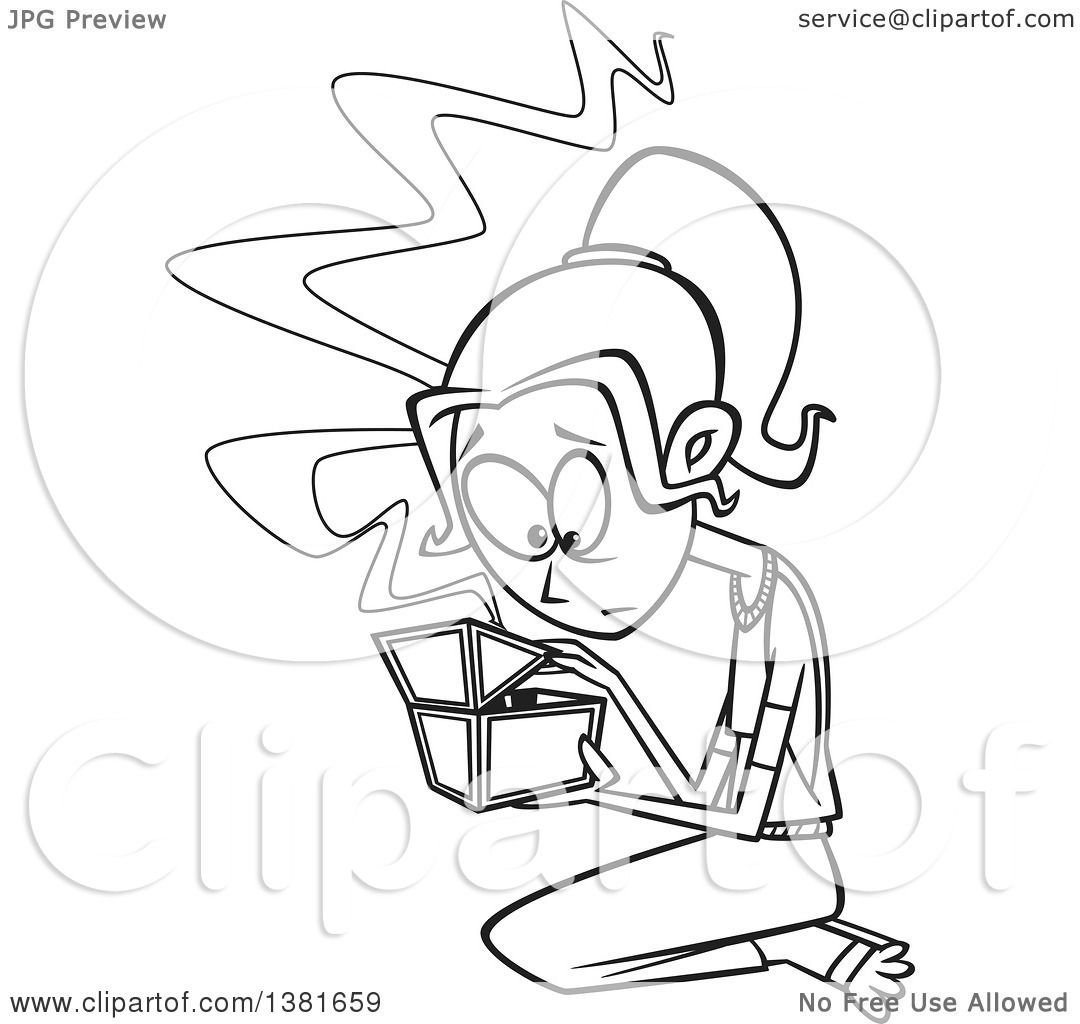 1080x1024 Clipart Of A Cartoon Black White Woman, Pandora, Kneeling