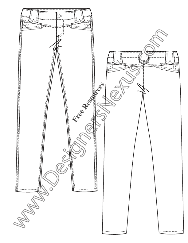 612x792 Free Illustrator Flat Fashion Sketch Skinny Jeans Pants