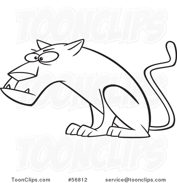 581x600 Cartoon Outline Curious Panther Big Cat Sitting