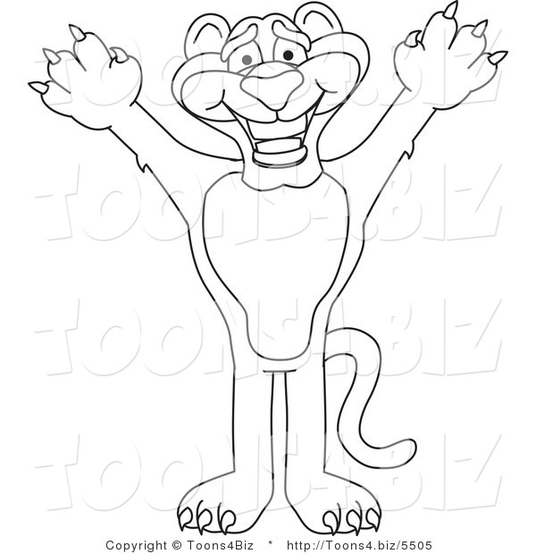 600x620 Line Art Vector Illustration Of A Cartoon Panther Mascot Reaching
