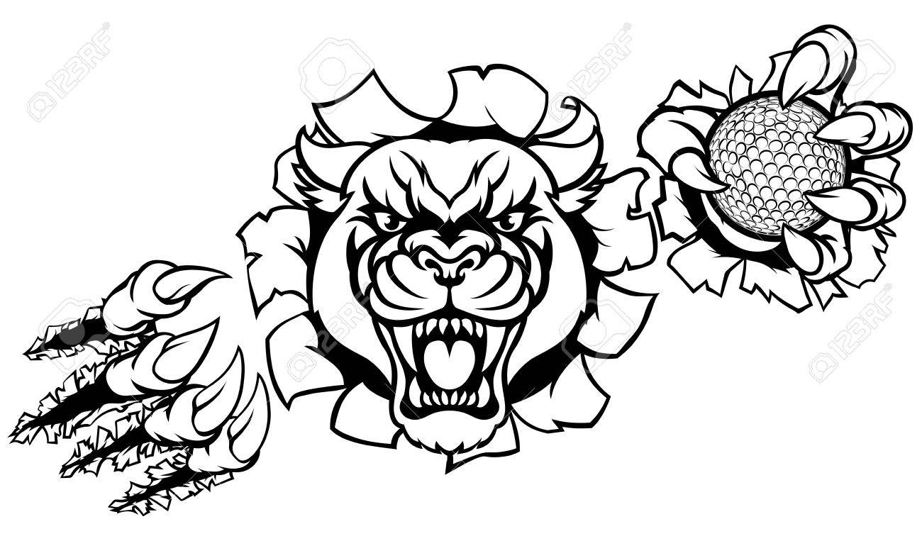 1300x763 A Black Panther Angry Animal Sports Mascot Holding A Golf Ball