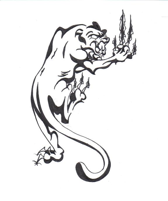 575x688 Collection Of Black Outline Panther Tattoo Stencil