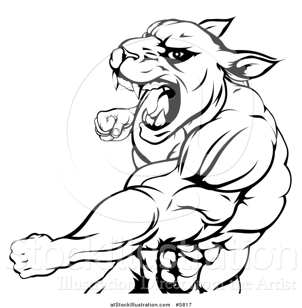 1024x1044 Vector Illustration Of A Black And White Mad Muscular Panther Man