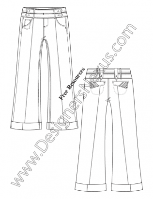 316x409 Adobe Illustrator Fashion Flat Sketch Sailor Waist Wide Leg Pants