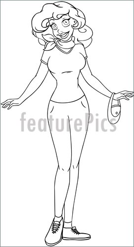 271x500 African Teenage Girl In T Shirt And Pants Coloring Page Stock