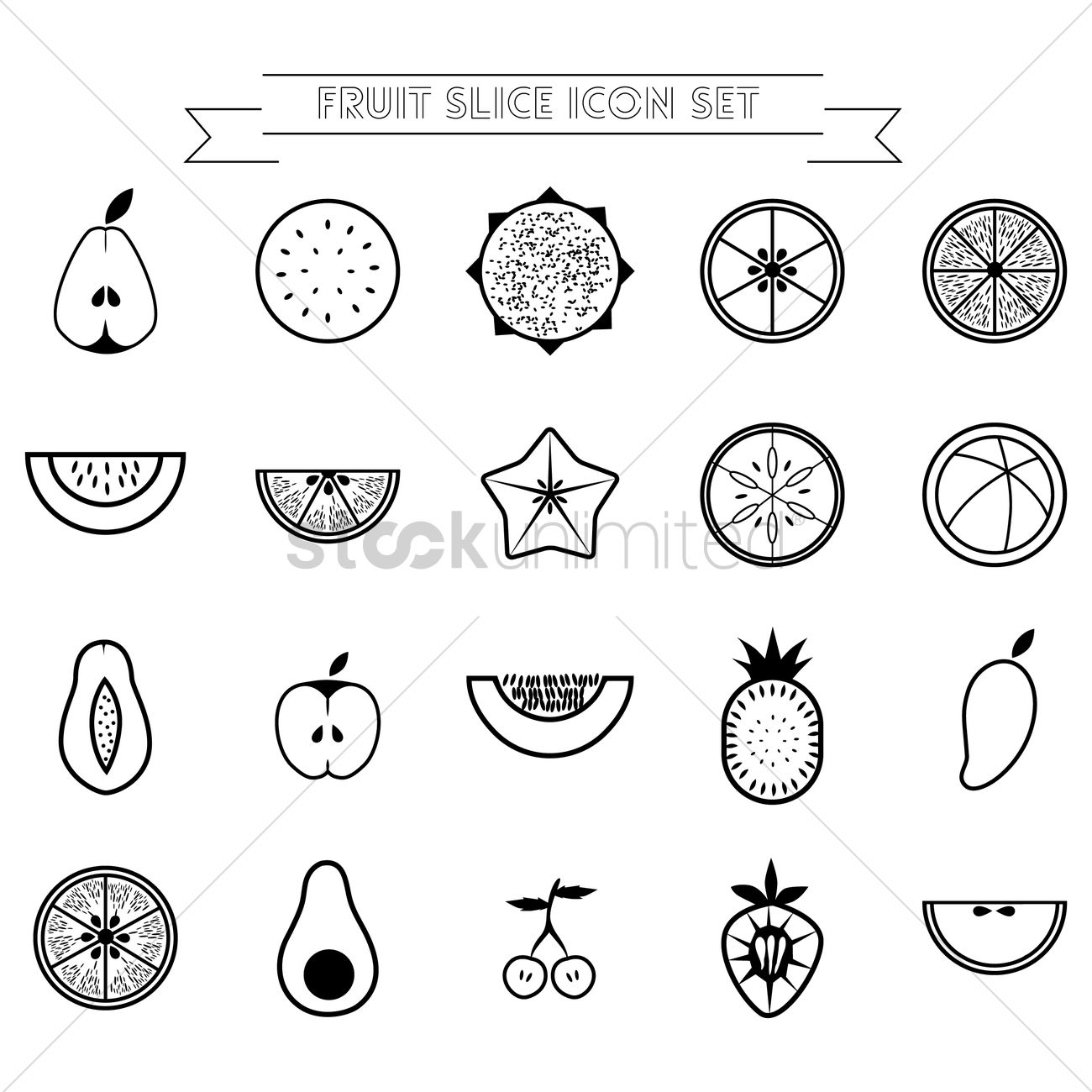 1300x1300 Fruit Slice Icon Set Vector Image