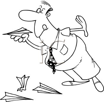 350x341 Royalty Free Clip Art Image Cartoon Of A Man Flying Paper Airplanes