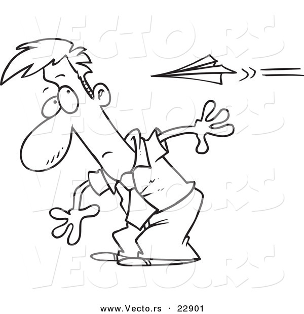 600x620 Vector Of A Cartoon Man Moving To Avoid A Paper Plane