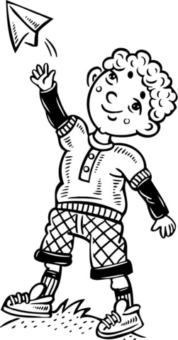 251x480 Boy Playing With A Paper Airplane Coloring Page Free Printable