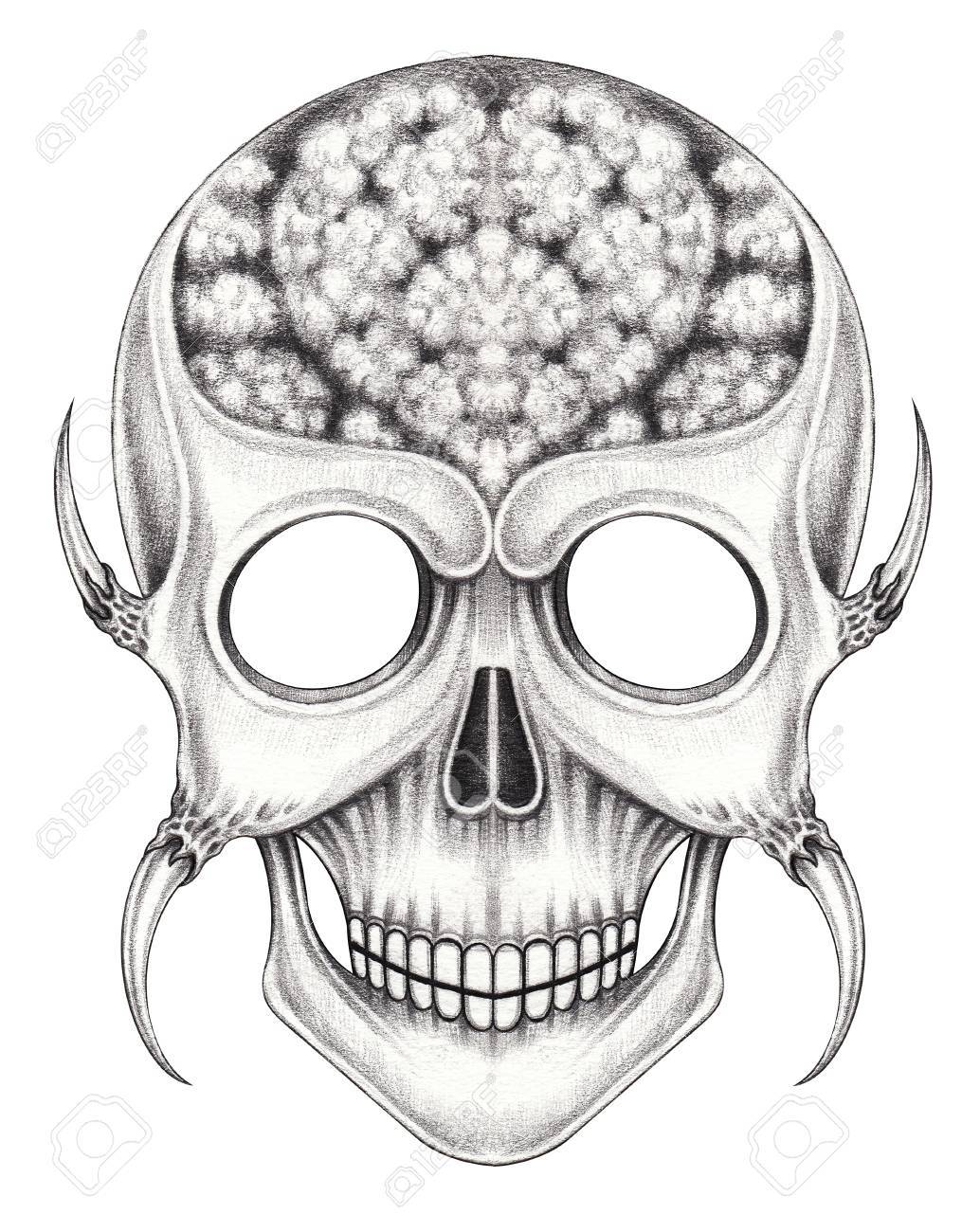 1034x1300 Art Skull Surreal.hand Pencil Drawing On Paper. Stock Photo