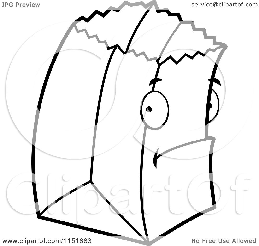 1080x1024 Cartoon Clipart Of A Black And White Shy Paper Bag