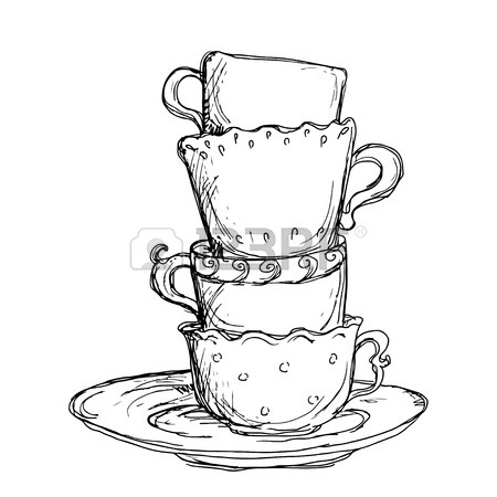 450x450 Hand Drawn Coffee Cup. Sketched Hot Tea Drink. Teacup Symbol