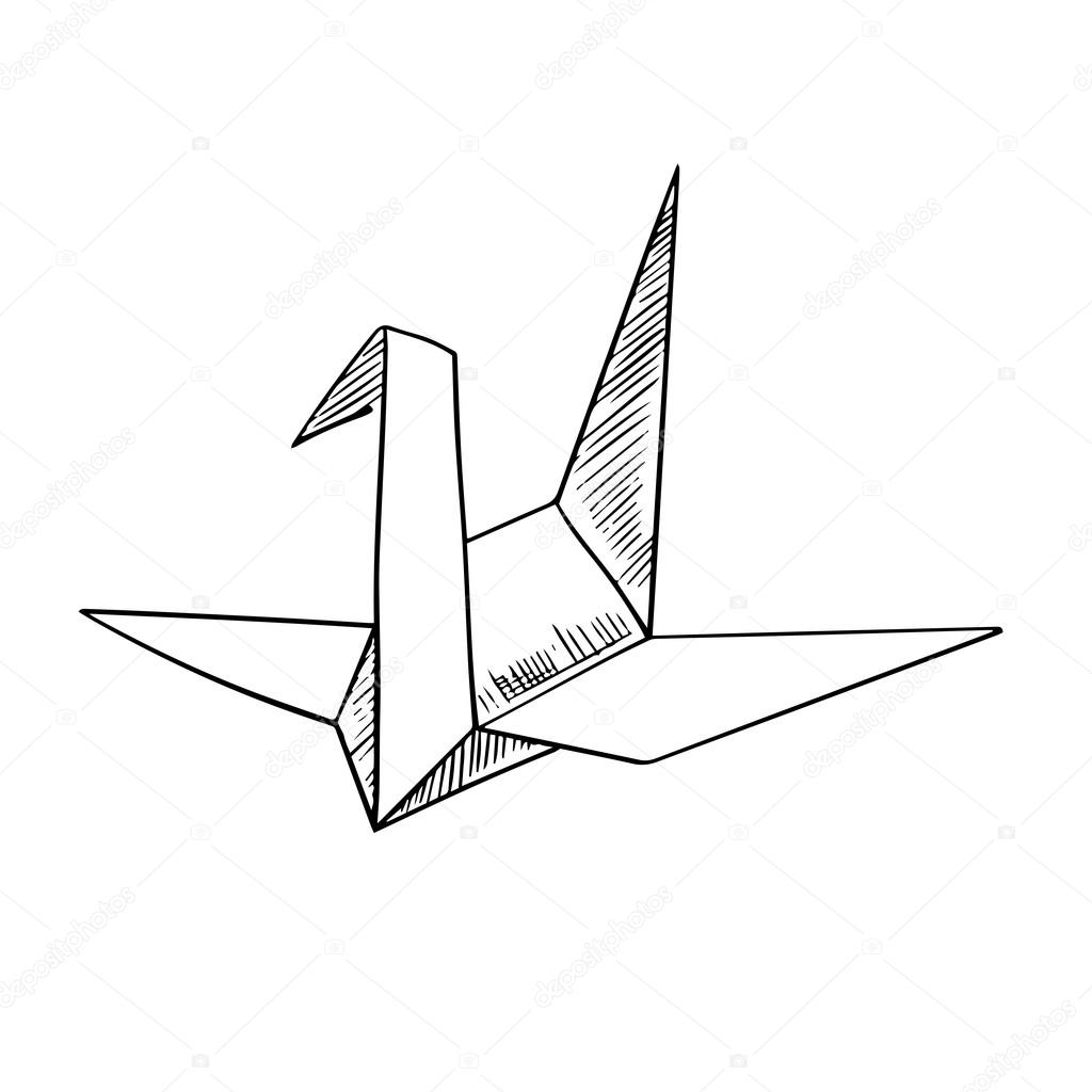 1024x1024 Origami Crane Paper Bird Sketch Icon Stock Vector Seamartini