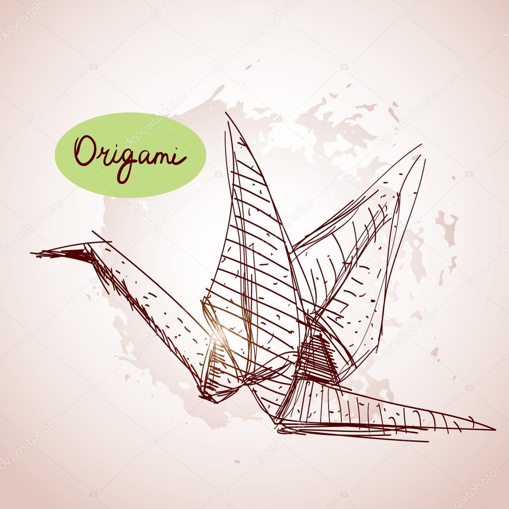 1024x1024 Origami Paper Cranes Sketch. Stock Vector Ekaterina P