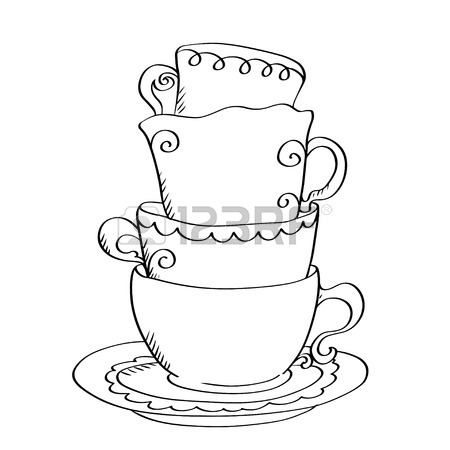 450x450 Tea Cup, Coffee Cup, Saucers, Set Simple Sketch Icon Black Line