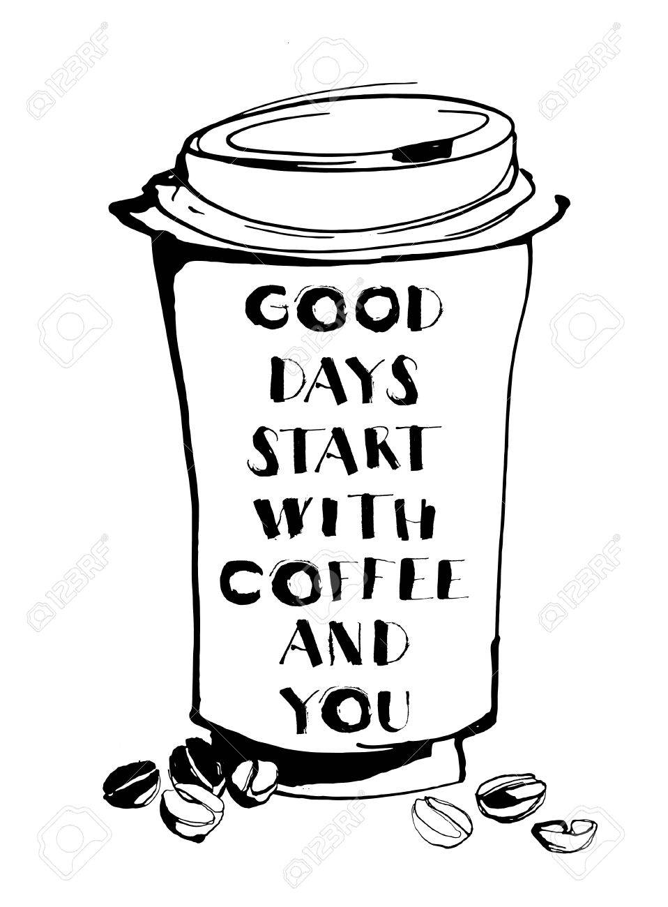 958x1300 Vector Illustration Grungy Hand Drawn Ink Paper Cup To Go Take