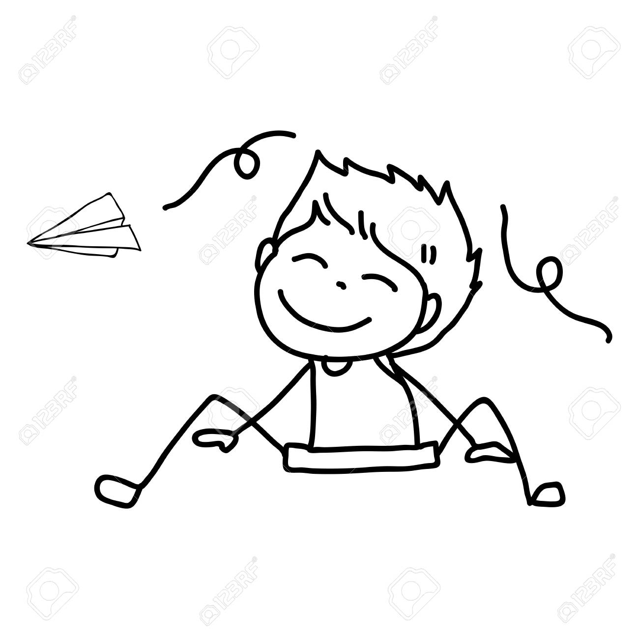 1300x1300 Hand Drawing Of A Boy And Paper Plane In Line Art Royalty Free