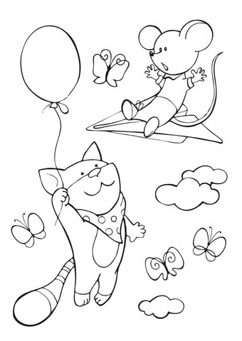 340x480 Mouse Takes A Flight On The Paper Plane And A Cat Flies After Him