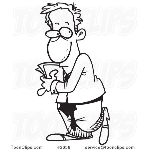 581x600 Cartoon Black And White Line Drawing Of An Introverted Business