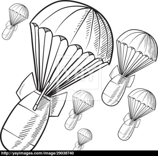 512x506 Parachute Bombs Sketch Vector