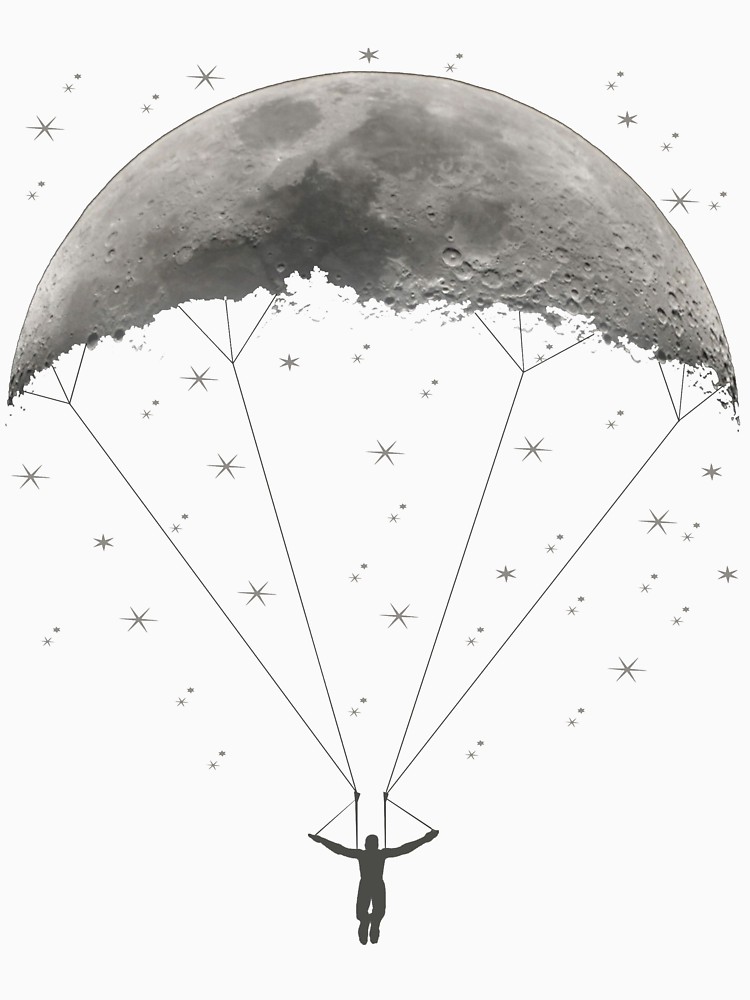 750x1000 Funny Parachute Moon,paragliding T Shirt,sky Diver With Star