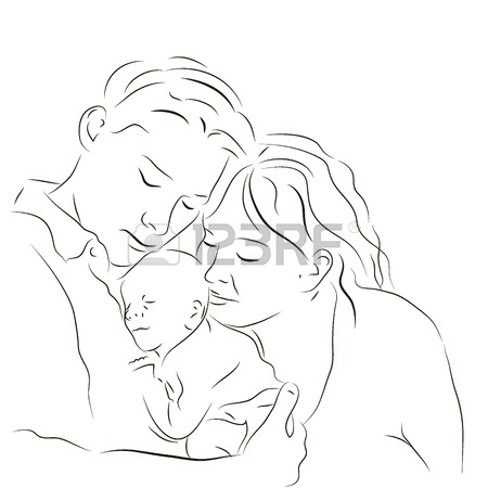 450x450 Hand Drawn Silhouette Of Parents And A Baby Royalty Free Cliparts