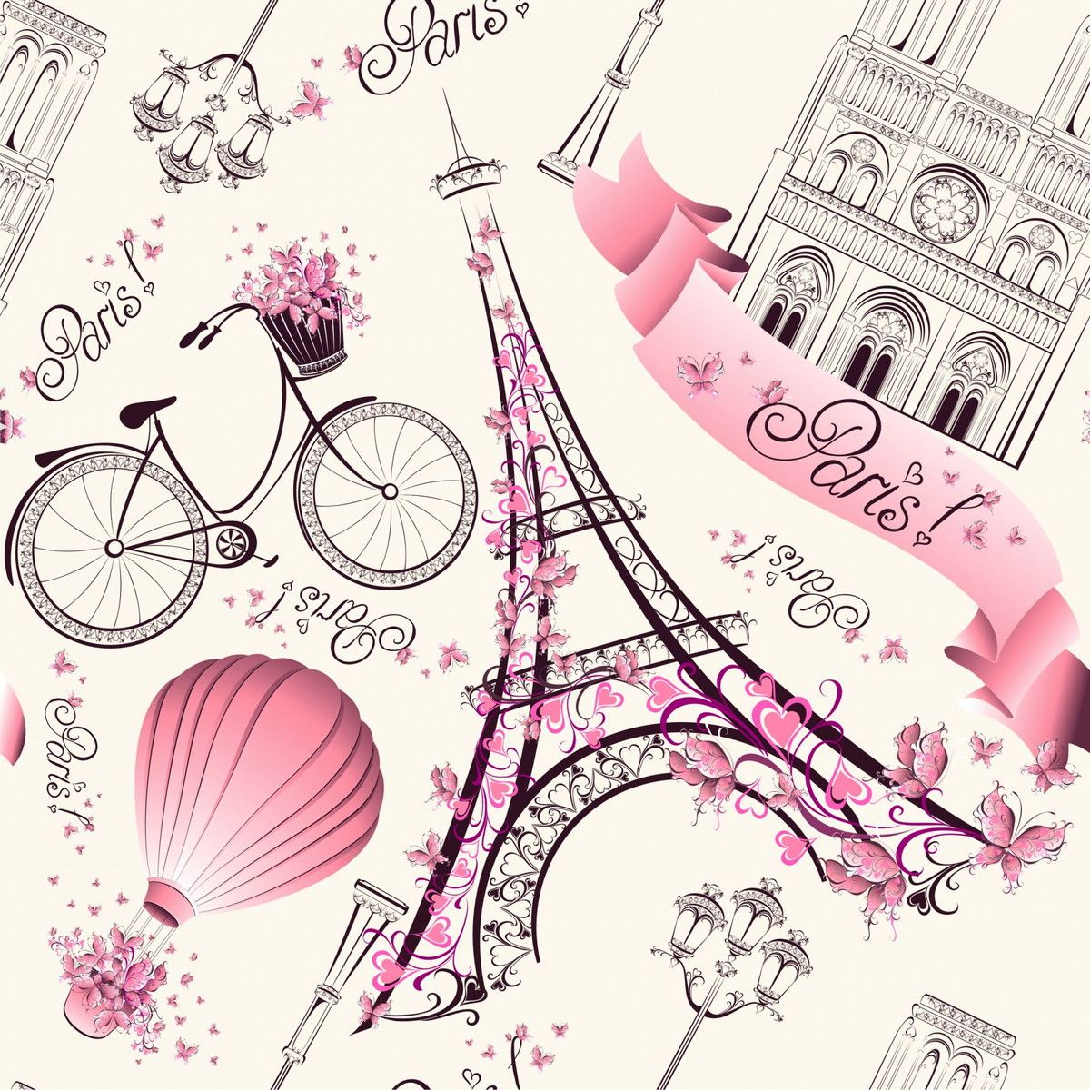 1200x1200 Papel De Parede Paris Rosa Adesivo