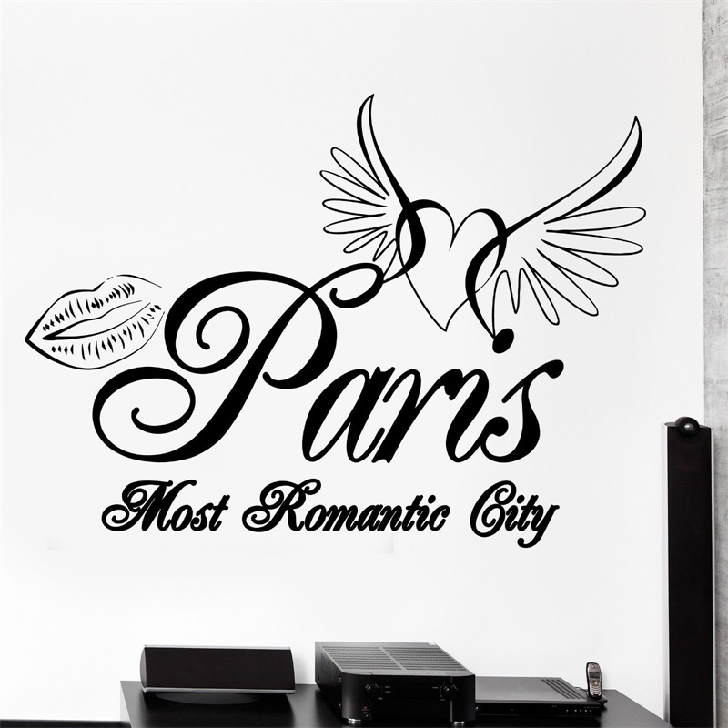 800x800 Wall Decal Paris France Eiffel Tower Heart Wings Romantic Vinyl