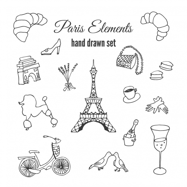 626x626 Paris Element Hand Drawn Set Vector Free Download