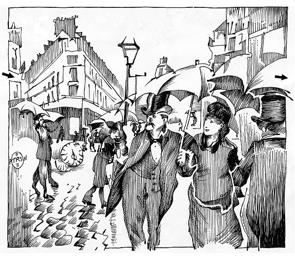 600x522 Rainy Day In Paris Drawing By Gary Peterson