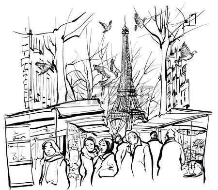 450x391 Vector Illustration Of A View On Paris Roofs With Eiffel Tower